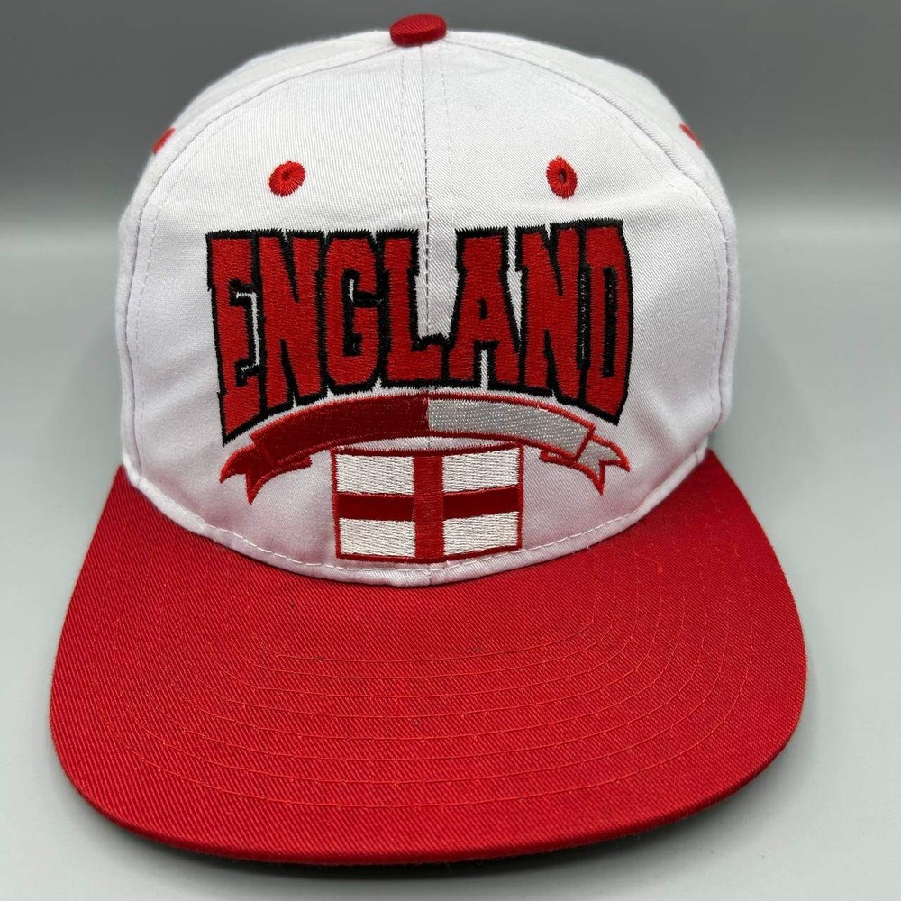 Vintage England Flag Hat Men‎ White Red Embroidered Eclipse Snap Back Cap New